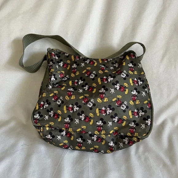 Disney Mickey Mouse Olive Green Shoulder Bag Crossbody Adjustable Fun Casual - Picture 2 of 4